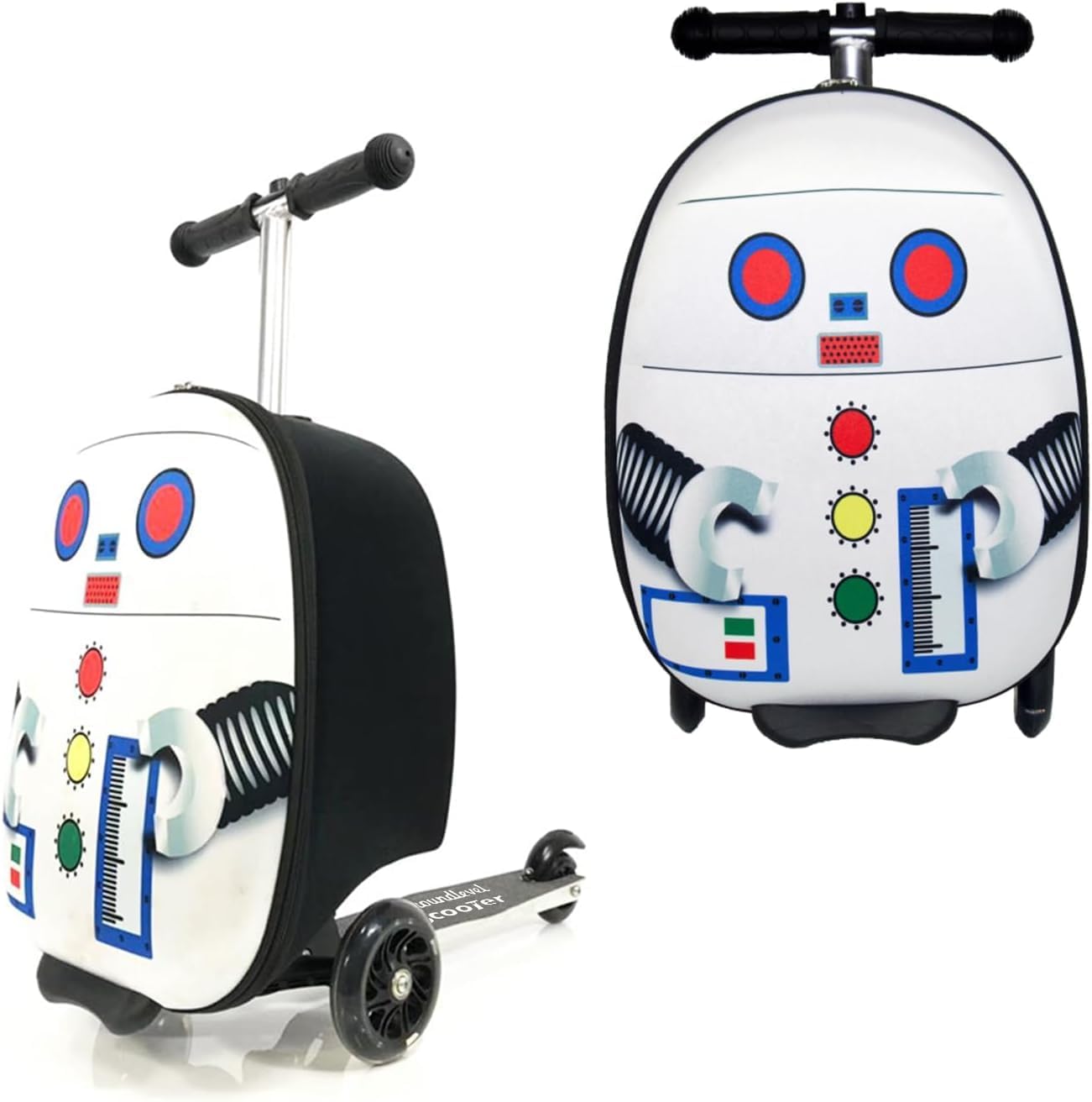 2 in 1 Kids Scooter Suitcase Cabin Approved  Foldable Ride On Travel Luggage with Non Slip Deck, Lightweight 18 Inch Carry-On Suitcase for Children 5+ Years