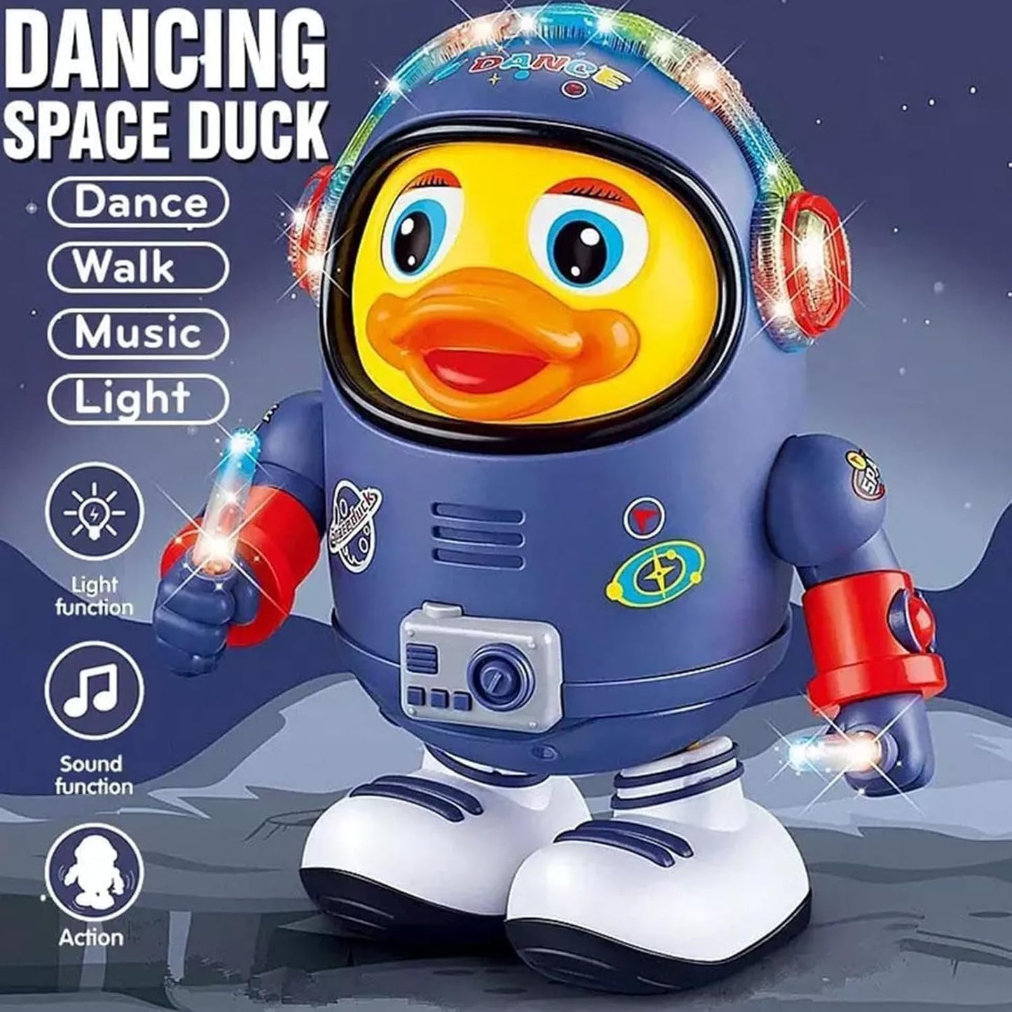 Dancing Astronaut Duck Toy with Music & LED Lights  Interactive Walking Space Duck Toy for Kids, Musical Educational Toddler Toy for Boys & Girls Age 3+