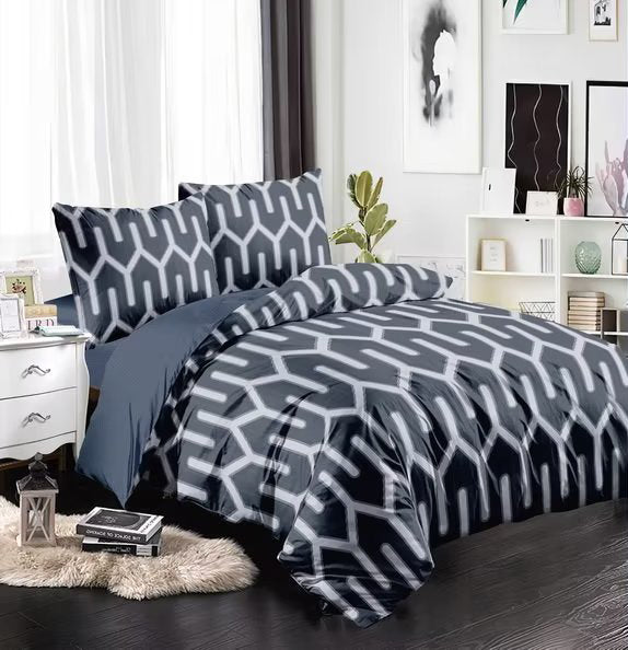 Printed Microfibre Duvet Cover Set Reversible Geometric Bedding