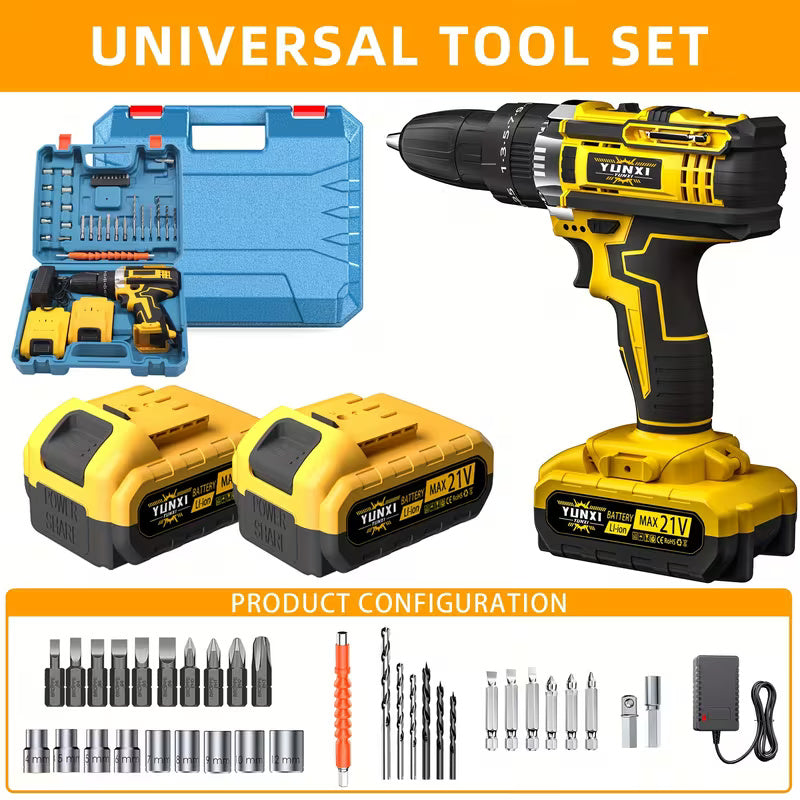 Cordless Electric Drill Set with Lithium Battery, Rechargeable Impact Drill & Screwdriver Combo Tool, Multifunctional Hand Drill for DIY, Home Repair, Craft Projects & Maintenance