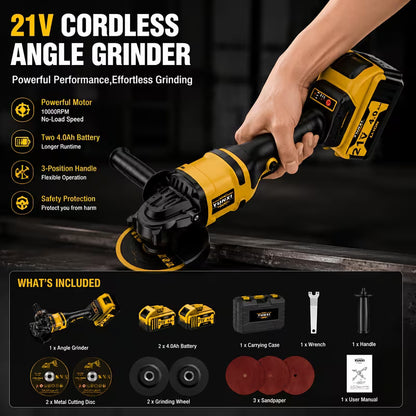 Cordless Angle Grinder with Lithium Battery, Compact Electric Grinding & Polishing Tool with Side Handle, Portable Power Tool for Metal Cutting, Surface Finishing & DIY Projects