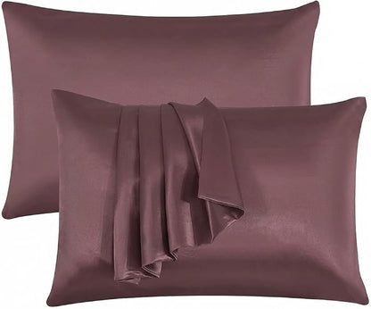 2 Pack Satin Pillowcases 50x75cm Standard UK Size  Soft 100% Polyester Satin Pillow Covers with Envelope Closure, Smooth Lightweight Machine Washable Bedding Pillowcase Set for Home & Bedroom