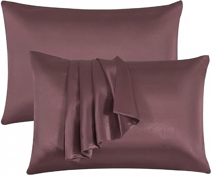 2 Pack Satin Pillowcases 50x75cm Standard UK Size  Soft 100% Polyester Satin Pillow Covers with Envelope Closure, Smooth Lightweight Machine Washable Bedding Pillowcase Set for Home & Bedroom