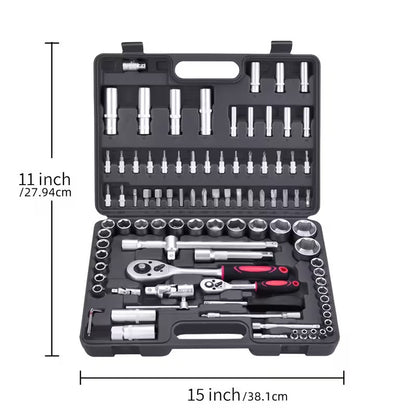 94 Piece Professional Socket Wrench Set with 1/2 & 1/4 Drive Ratchets, Chrome Vanadium Socket Kit, Heavy Duty Tool Box for Car, Motorcycle, Bicycle & Home Repairs
