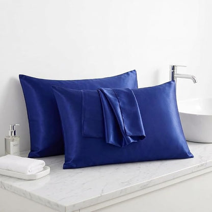 2 Pack Satin Pillowcases 50x75cm Standard UK Size  Soft 100% Polyester Satin Pillow Covers with Envelope Closure, Smooth Lightweight Machine Washable Bedding Pillowcase Set for Home & Bedroom