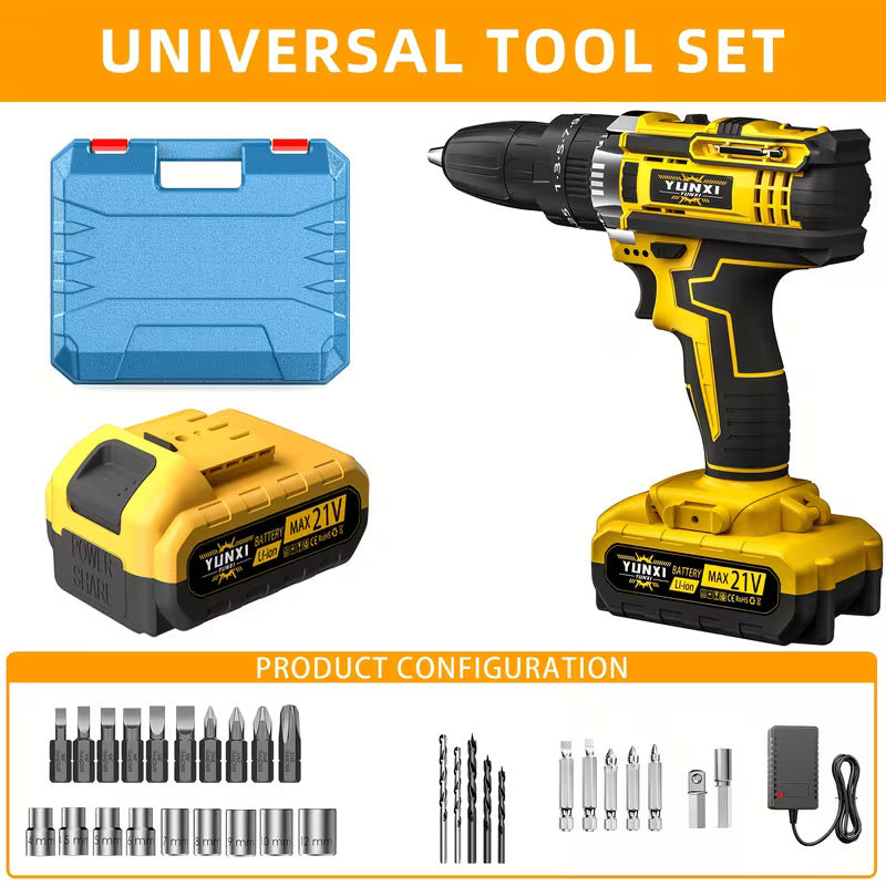 Cordless Electric Drill Set with Lithium Battery, Rechargeable Impact Drill & Screwdriver Combo Tool, Multifunctional Hand Drill for DIY, Home Repair, Craft Projects & Maintenance