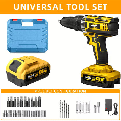 Cordless Electric Drill Set with Lithium Battery, Rechargeable Impact Drill & Screwdriver Combo Tool, Multifunctional Hand Drill for DIY, Home Repair, Craft Projects & Maintenance