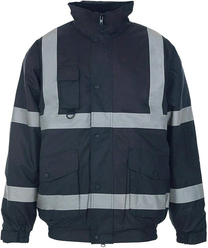 Mens Hi-Viz Vis High Visibility Bomber Safety Zip Jacket Security Work Hood Coat