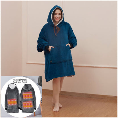 Heated Oversized Hoodie Soft Fleece Sherpa Hooded Blanket Warm Thermal Hoody UK
