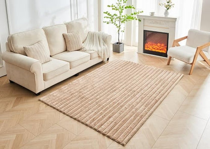 Luxury Faux Fur Shaggy Area Rug  Ultra Soft Plush Striped Non Slip Floor Carpet for Living Room, Bedroom, Lounge & Nursery  120 x 170cm