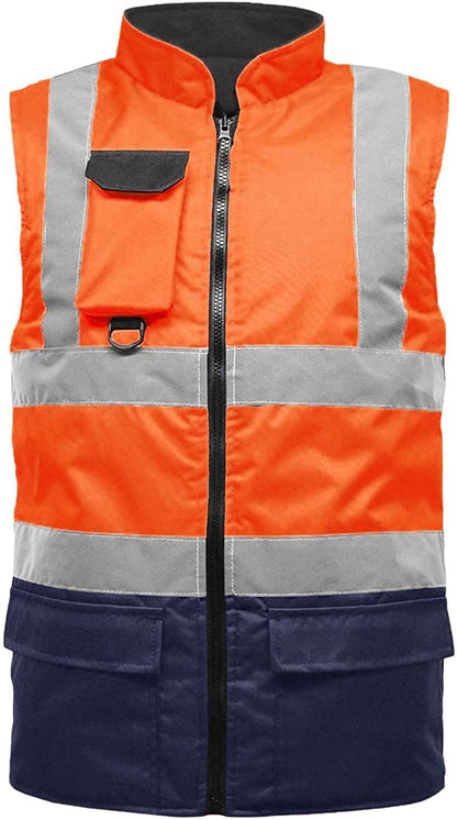 High Visibility Gilet Hi Vis Reflective Waterproof Workwear Bodywarmer Heavy Duty