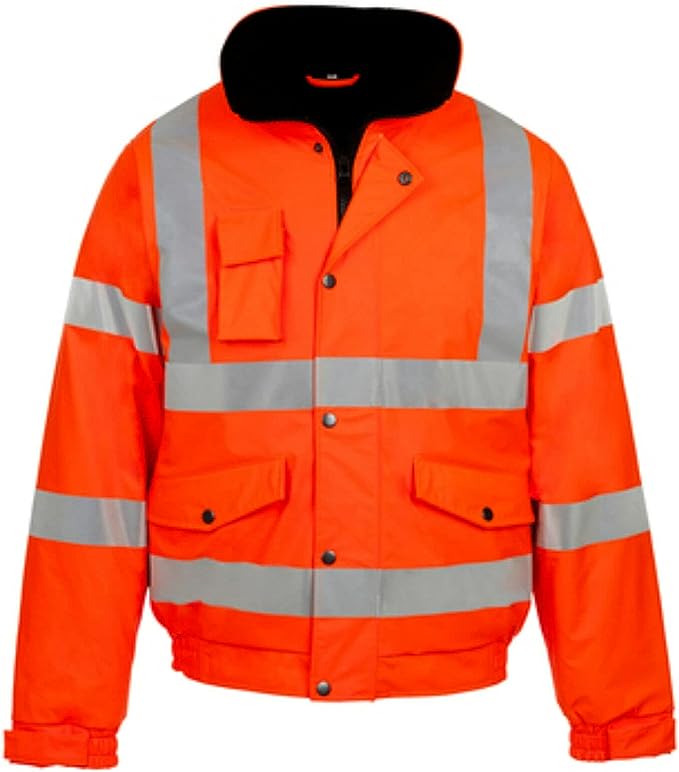 Mens Hi-Viz Vis High Visibility Bomber Safety Zip Jacket Security Work Hood Coat