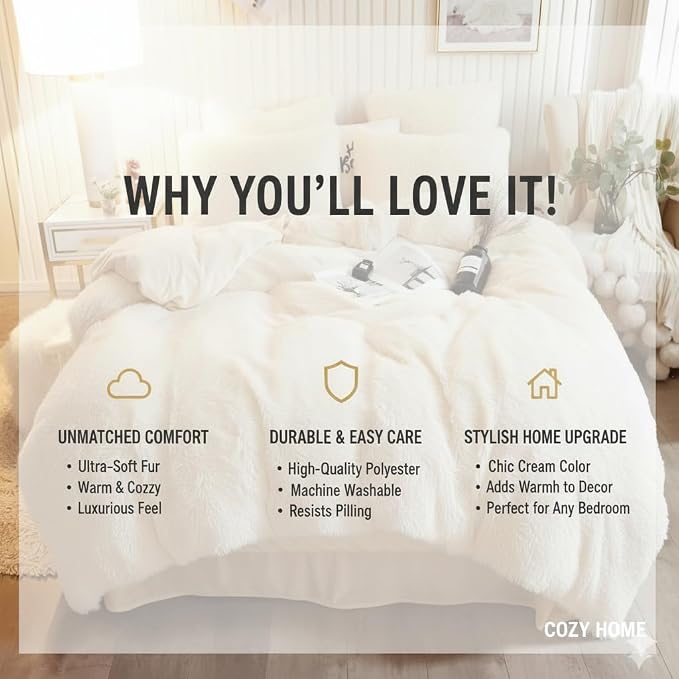 Luxury Faux Fur Shaggy Duvet Cover Set  Super Soft Plush Teddy Fleece Bedding Set with Matching Pillowcase  Warm Winter Bed Linen