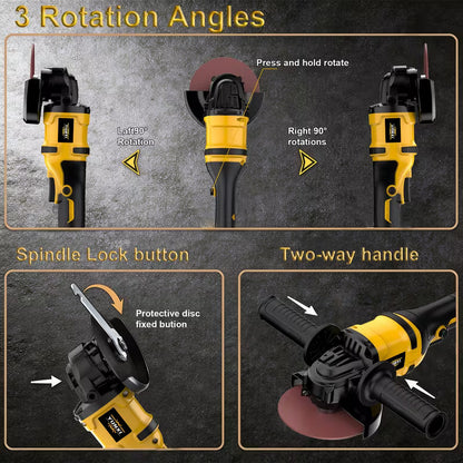 Cordless Angle Grinder with Lithium Battery, Compact Electric Grinding & Polishing Tool with Side Handle, Portable Power Tool for Metal Cutting, Surface Finishing & DIY Projects