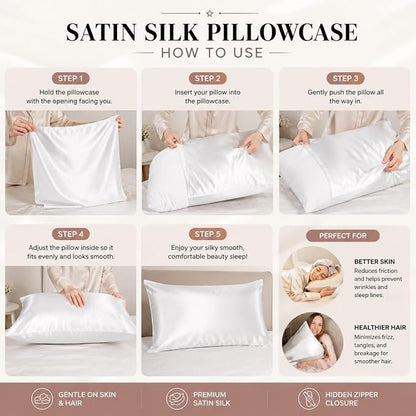 2 Pack Satin Pillowcases 50x75cm Standard UK Size  Soft 100% Polyester Satin Pillow Covers with Envelope Closure, Smooth Lightweight Machine Washable Bedding Pillowcase Set for Home & Bedroom