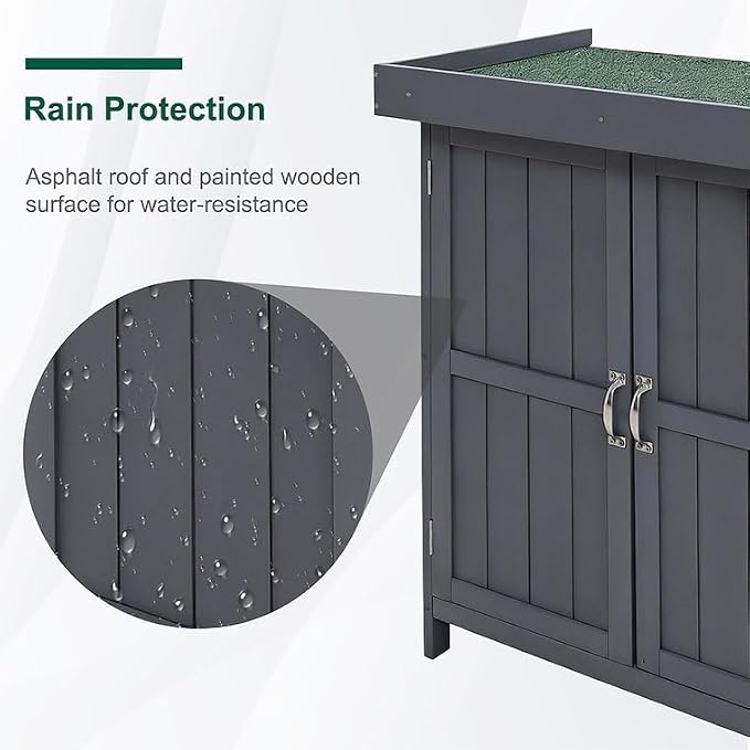 Wooden Garden Potting Shed with Lift Up Roof & Double Doors Outdoor Garden Storage Cabinet with Shelf Compact Wooden Tool Storage for Patio, Balcony & Allotment