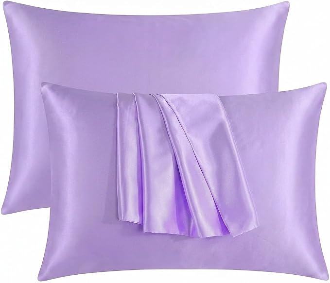 2 Pack Satin Pillowcases 50x75cm Standard UK Size  Soft 100% Polyester Satin Pillow Covers with Envelope Closure, Smooth Lightweight Machine Washable Bedding Pillowcase Set for Home & Bedroom