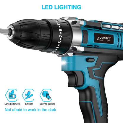 Cordless Hammer Impact Drill Driver Kit with 2 x 2000mAh Batteries, 29 Piece Accessory Set, 25+3 Torque Settings, LED Work Light & Fast Charger for DIY and Home Repairs