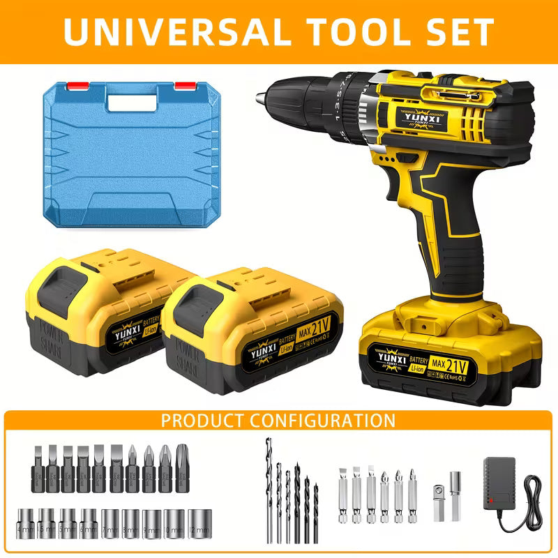 Cordless Electric Drill Set with Lithium Battery, Rechargeable Impact Drill & Screwdriver Combo Tool, Multifunctional Hand Drill for DIY, Home Repair, Craft Projects & Maintenance