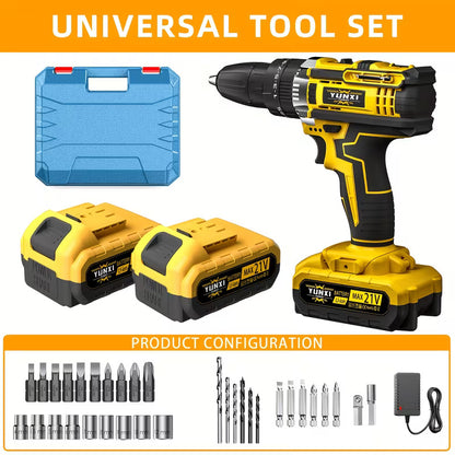 Cordless Electric Drill Set with Lithium Battery, Rechargeable Impact Drill & Screwdriver Combo Tool, Multifunctional Hand Drill for DIY, Home Repair, Craft Projects & Maintenance