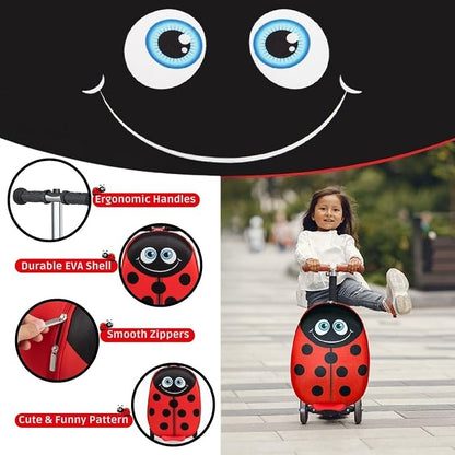 2 in 1 Kids Scooter Suitcase Cabin Approved  Foldable Ride On Travel Luggage with Non Slip Deck, Lightweight 18 Inch Carry-On Suitcase for Children 5+ Years