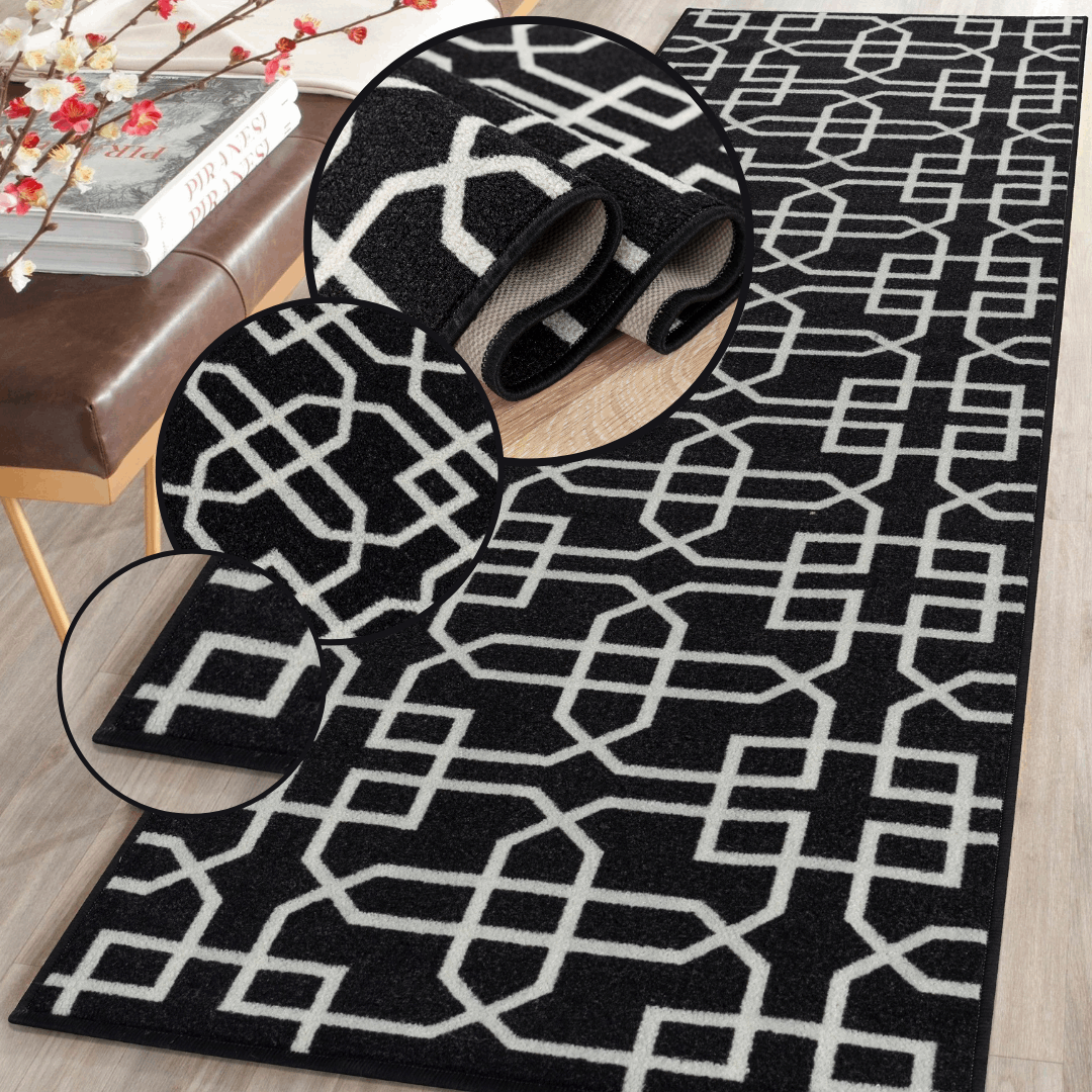 Hallway Geometric Runner Modern Kitchen Rug Non Slip Door Mat Long Floor Mats UK
