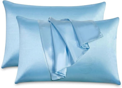 2 Pack Satin Pillowcases 50x75cm Standard UK Size  Soft 100% Polyester Satin Pillow Covers with Envelope Closure, Smooth Lightweight Machine Washable Bedding Pillowcase Set for Home & Bedroom