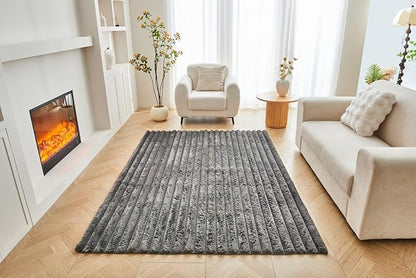 Luxury Faux Fur Shaggy Area Rug  Ultra Soft Plush Striped Non Slip Floor Carpet for Living Room, Bedroom, Lounge & Nursery  120 x 170cm