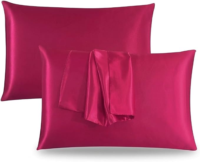 2 Pack Satin Pillowcases 50x75cm Standard UK Size  Soft 100% Polyester Satin Pillow Covers with Envelope Closure, Smooth Lightweight Machine Washable Bedding Pillowcase Set for Home & Bedroom