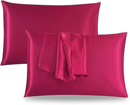 2 Pack Satin Pillowcases 50x75cm Standard UK Size  Soft 100% Polyester Satin Pillow Covers with Envelope Closure, Smooth Lightweight Machine Washable Bedding Pillowcase Set for Home & Bedroom