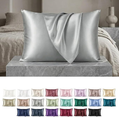 2 Pack Satin Pillowcases 50x75cm Standard UK Size  Soft 100% Polyester Satin Pillow Covers with Envelope Closure, Smooth Lightweight Machine Washable Bedding Pillowcase Set for Home & Bedroom