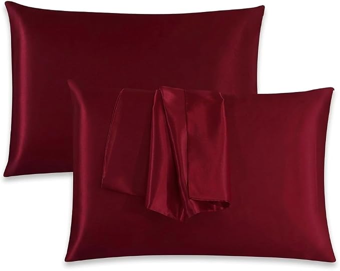 2 Pack Satin Pillowcases 50x75cm Standard UK Size  Soft 100% Polyester Satin Pillow Covers with Envelope Closure, Smooth Lightweight Machine Washable Bedding Pillowcase Set for Home & Bedroom
