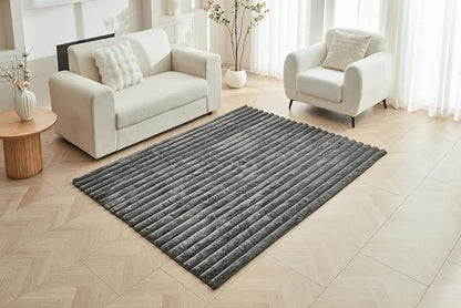 Luxury Faux Fur Shaggy Area Rug  Ultra Soft Plush Striped Non Slip Floor Carpet for Living Room, Bedroom, Lounge & Nursery  120 x 170cm