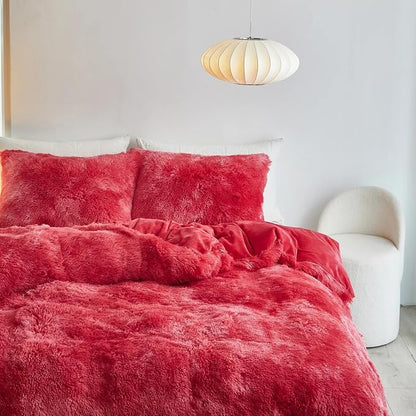Luxury Faux Fur Shaggy Duvet Cover Set  Super Soft Plush Teddy Fleece Bedding Set with Matching Pillowcase  Warm Winter Bed Linen