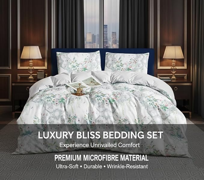 Luxury Microfiber Duvet Cover Set 3 Piece  Ultra Soft Breathable Quilt Cover with Hidden Zipper Closure  Lightweight Hypoallergenic Bedding Set with 2 Pillowcases