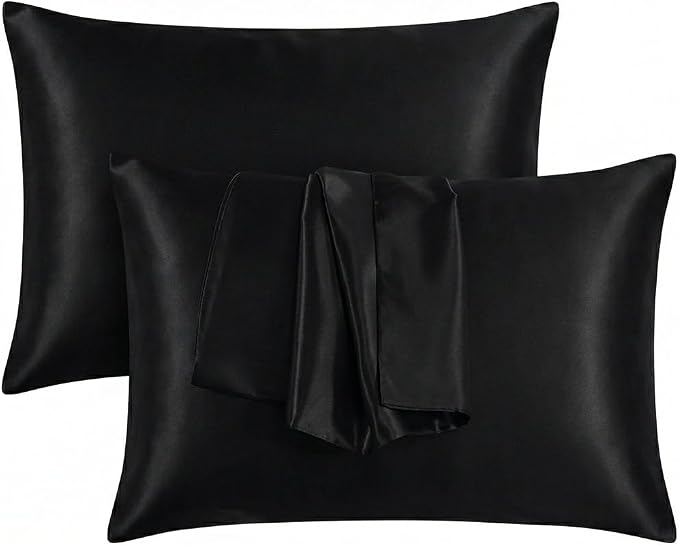 2 Pack Satin Pillowcases 50x75cm Standard UK Size  Soft 100% Polyester Satin Pillow Covers with Envelope Closure, Smooth Lightweight Machine Washable Bedding Pillowcase Set for Home & Bedroom