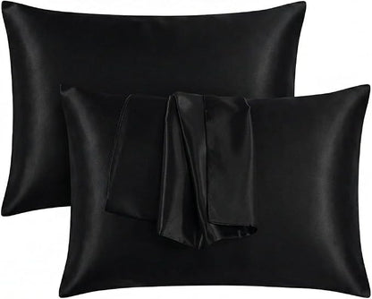 2 Pack Satin Pillowcases 50x75cm Standard UK Size  Soft 100% Polyester Satin Pillow Covers with Envelope Closure, Smooth Lightweight Machine Washable Bedding Pillowcase Set for Home & Bedroom