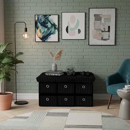 6 Drawer Ottoman Storage Bench with Velvet Cord Finish  Fabric Storage Chest, Padded Footstool Seat, Multipurpose Bedroom, Living Room & Hallway