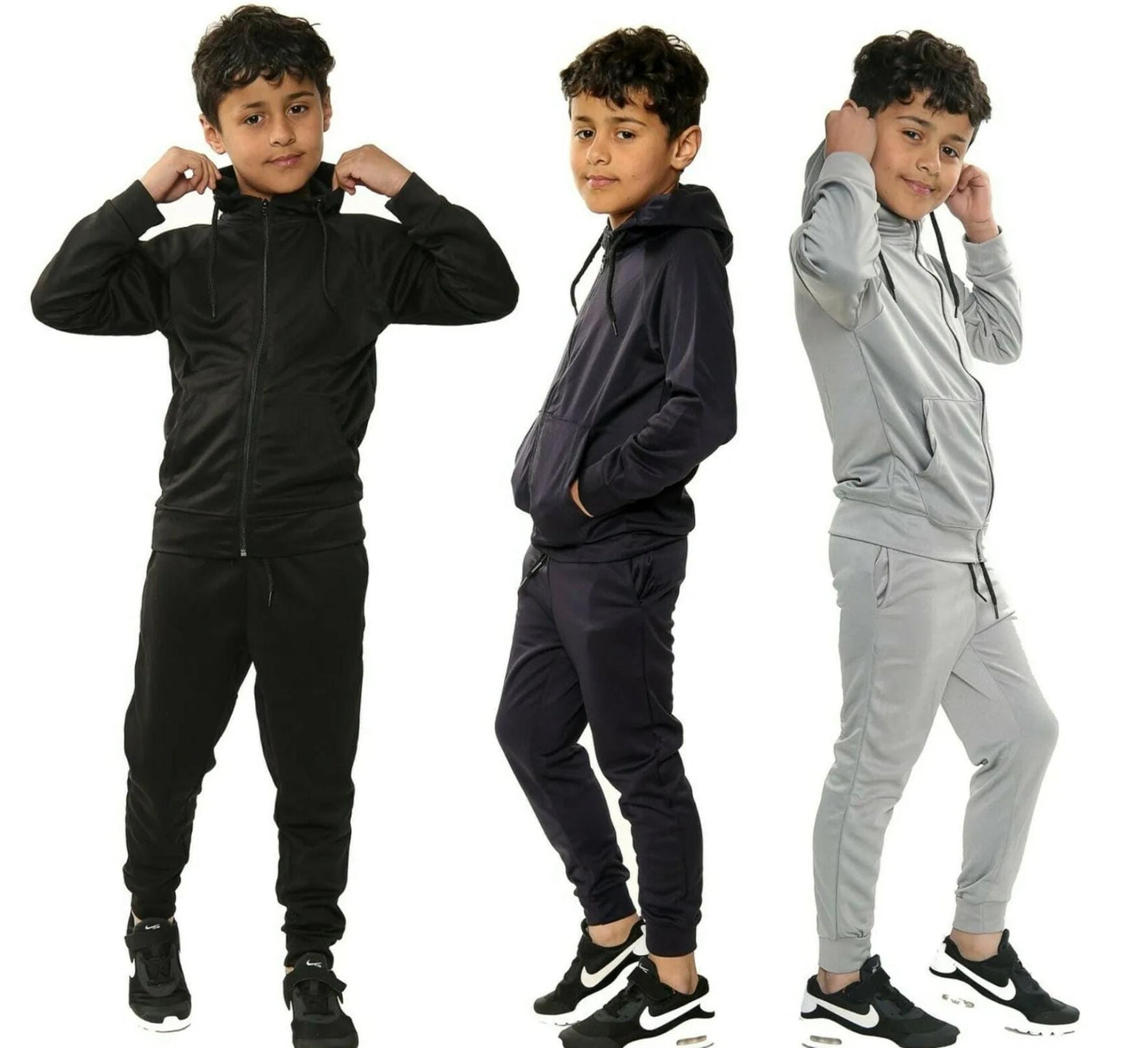 Kids Fleece Tracksuit Set Hooded Hoodie Top & Jogging Joggers Sports Bottoms