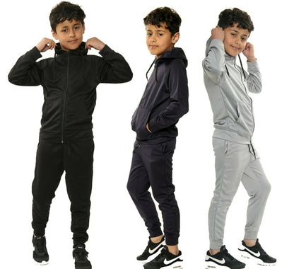 Kids Fleece Tracksuit Set Hooded Hoodie Top & Jogging Joggers Sports Bottoms