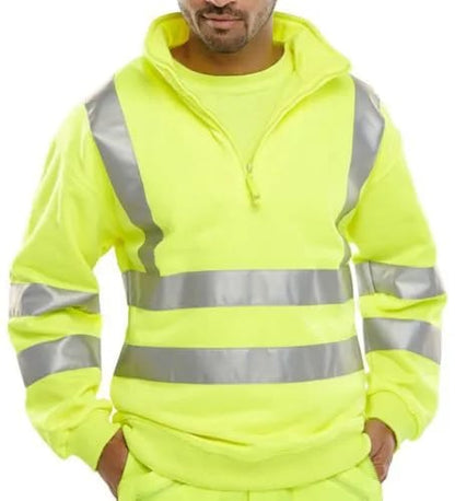Hi Vis Half Zip Reflective Sweatshirt High Visibility High Neck Security Jumper
