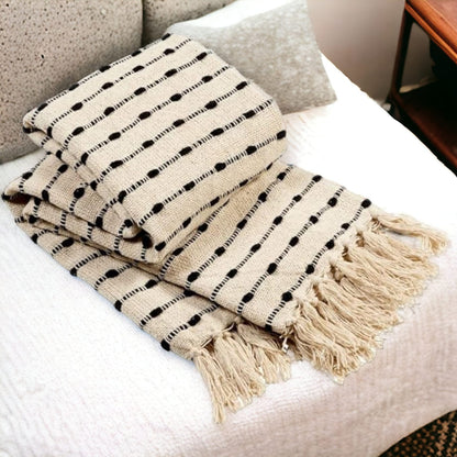 100% Cotton Throws Blankets for Sofa Chairs Bed Black Cream Colour Single Double Size