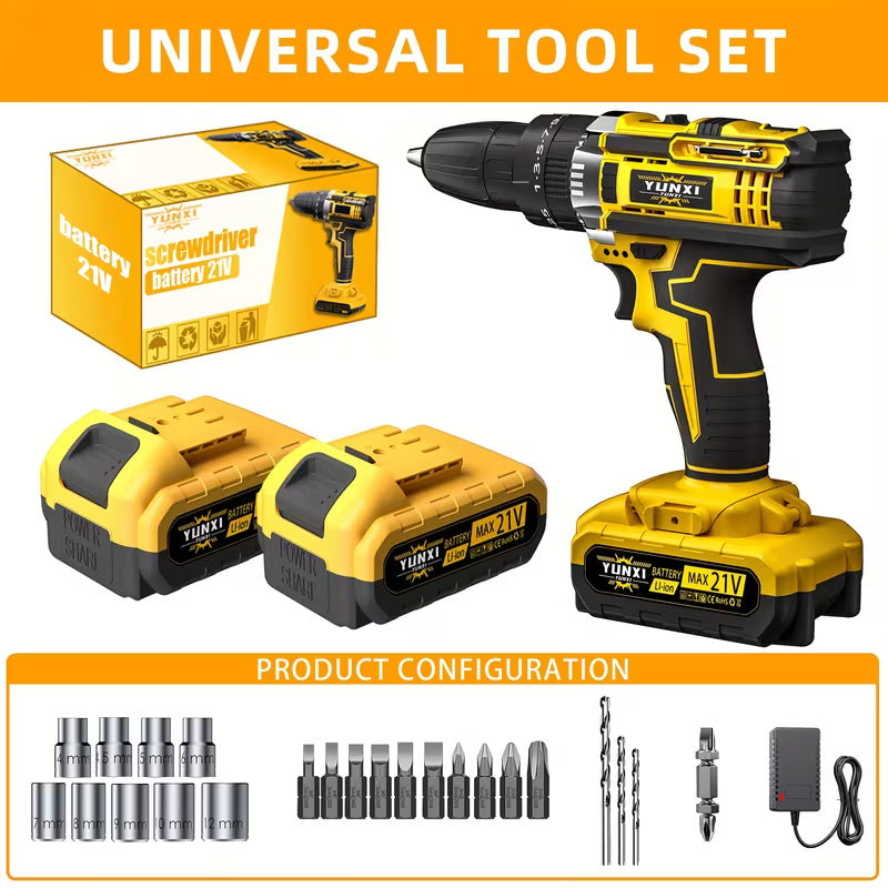 Cordless Electric Drill Set with Lithium Battery, Rechargeable Impact Drill & Screwdriver Combo Tool, Multifunctional Hand Drill for DIY, Home Repair, Craft Projects & Maintenance
