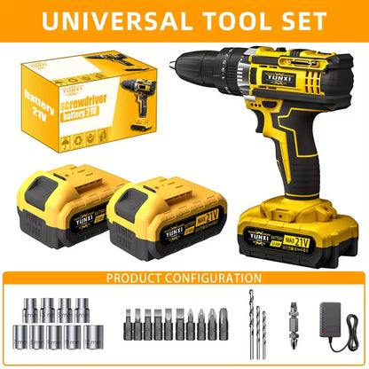 Cordless Electric Drill Set with Lithium Battery, Rechargeable Impact Drill & Screwdriver Combo Tool, Multifunctional Hand Drill for DIY, Home Repair, Craft Projects & Maintenance