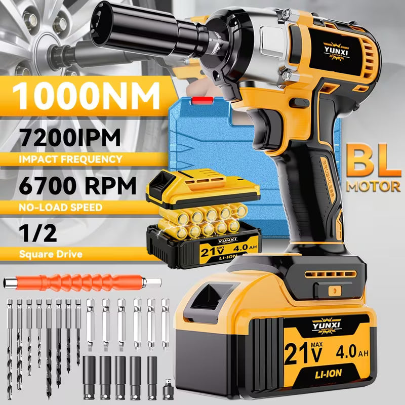 Cordless Impact Wrench with Lithium Ion Battery & Fast Charger, Heavy Duty Electric Torque Wrench for Car Repair, Home Maintenance, DIY & Workshop Projects