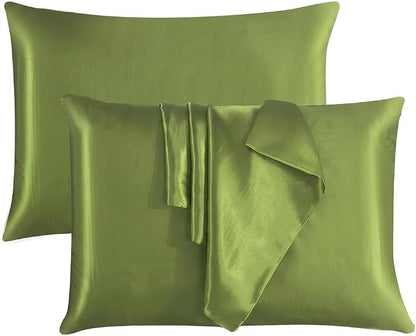 2 Pack Satin Pillowcases 50x75cm Standard UK Size  Soft 100% Polyester Satin Pillow Covers with Envelope Closure, Smooth Lightweight Machine Washable Bedding Pillowcase Set for Home & Bedroom