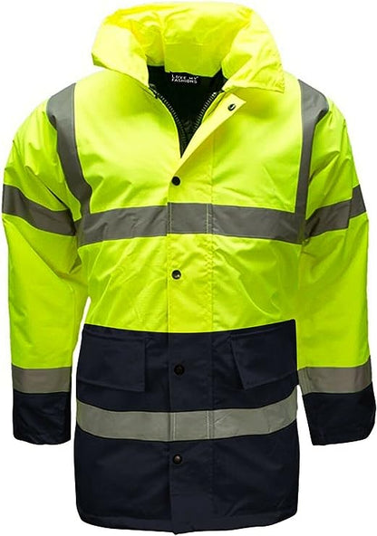 Hi Viz Vis Parka Work Wear Waterproof Jacket Winter Mens PPE High Visibility Top