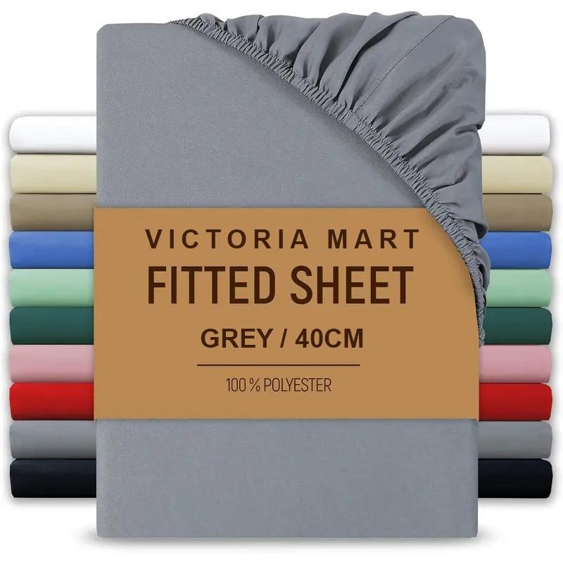 Extra Deep Fitted Bed Sheet 40cm Soft Plain Mattress Cover with Elastic Fit Easy Care Bedding for Daily Use