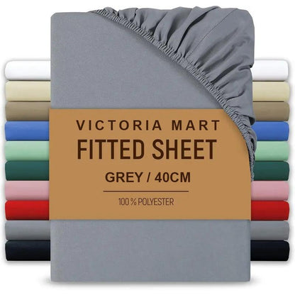 Extra Deep Fitted Bed Sheet 40cm Soft Plain Mattress Cover with Elastic Fit Easy Care Bedding for Daily Use