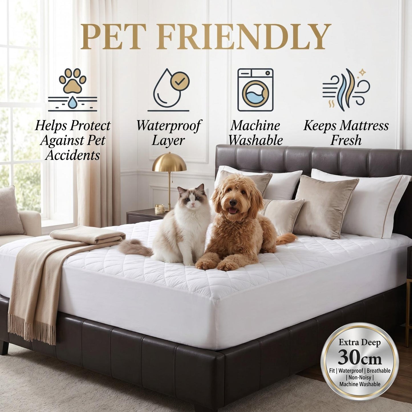 Quilted Mattress Topper Protector 30cm Extra Deep Fitted Mattress Cover Soft Breathable Mattress Pad Single Double King Super King